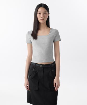 MUSINSA STANDARD WOMAN Women'S Slim Square Neck T-Shirt [Medium Grey]