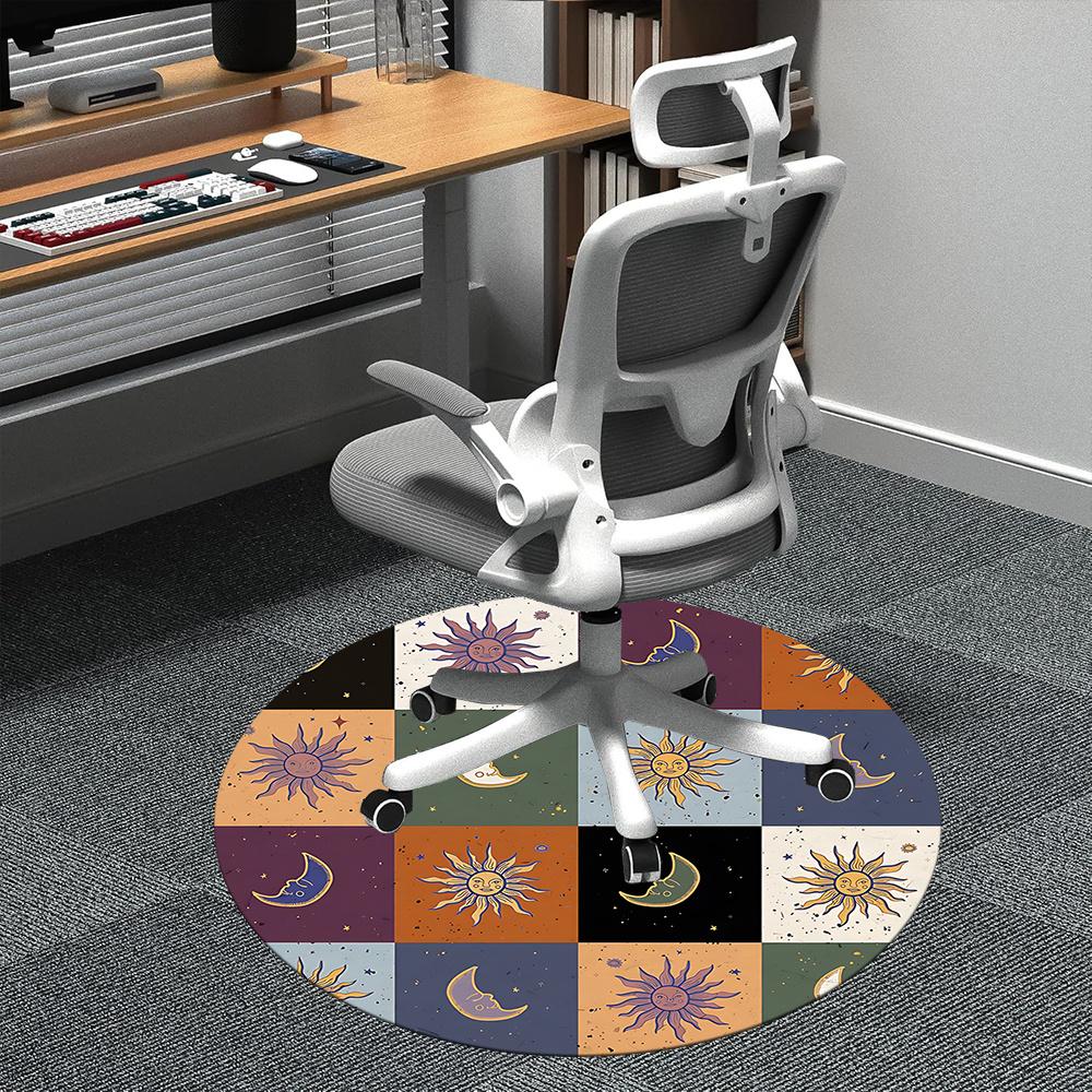 

1pc Sun Moon Office Round Area Rug, Indoor Mat Suitable ForOffice, Under Office Chairs Bedroom Living Room Home Decor, Room Deco 061 80cm by 80cm