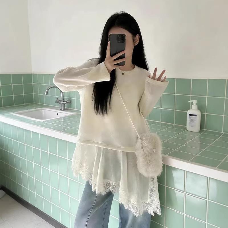 

Women s Stylish Lace Patchwork Ballet Neck Top for Autumn/Winter - Slimming Inner Wear Medium слоновая кость/белый