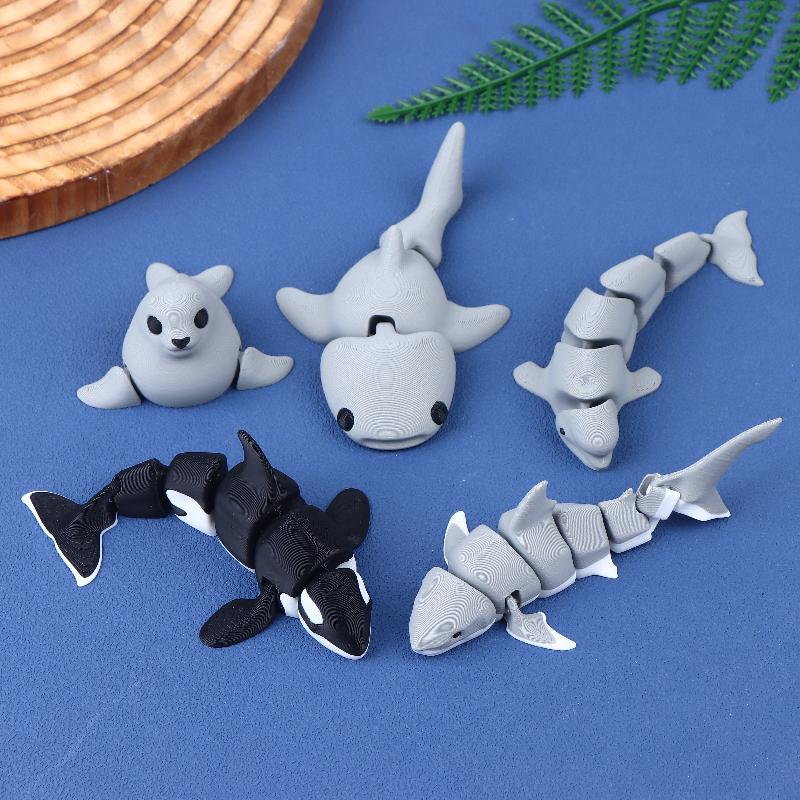 3D Print Mini Animal Jointed Shark, Orca Statue Home Decor Ideal Gift for Buddies