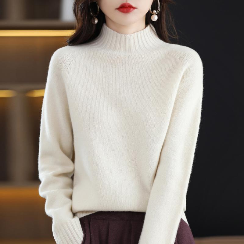 Seven-needle Flat Half Turtleneck Cardigan for Women In Autumn and Winter Simple and Versatile Cashmere Knitted Base Sweater Thick