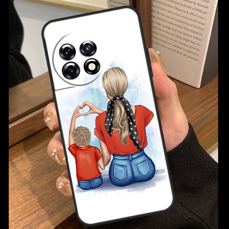Black Brown Hair Baby Mom Girl Son Case For OnePlus 15 13 12 11 10 15R 13R 12R 10T 13T OnePlus Nord 5 CE 4 3 Lite N20 N30 Cover