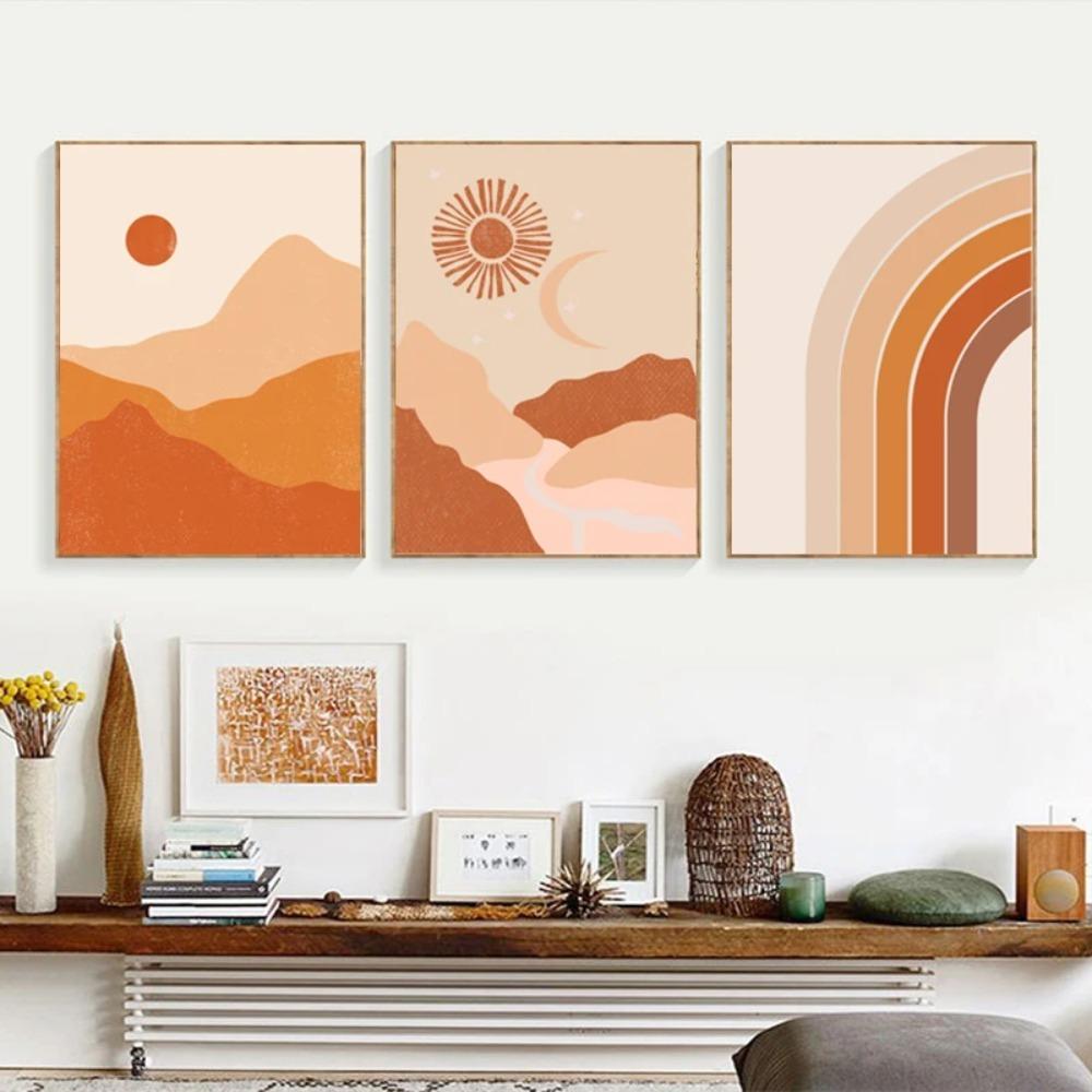 Abstract Burnt Orange Wall Art Canvas Painting Terracotta Rainbow Minimalist One Line Drawing Posters Boho Home Decor