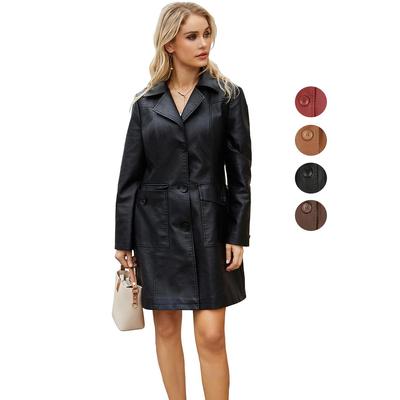 Cappotti da passeggio in ecopelle Trench lungo da donna Monopetto bavero maniche lunghe Tasche Cappotto classico Capispalla autunno inverno