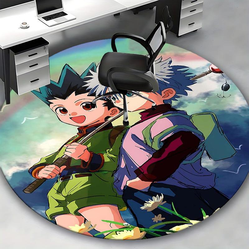 1 stuks Hunter x Hunter Killua & Gon Ronde Vloerkleed - Anime Cartoon Ontwerp Stoelmat, Antislip Tapijt voor Kantoor, Huisdecoratie, Woonkamer