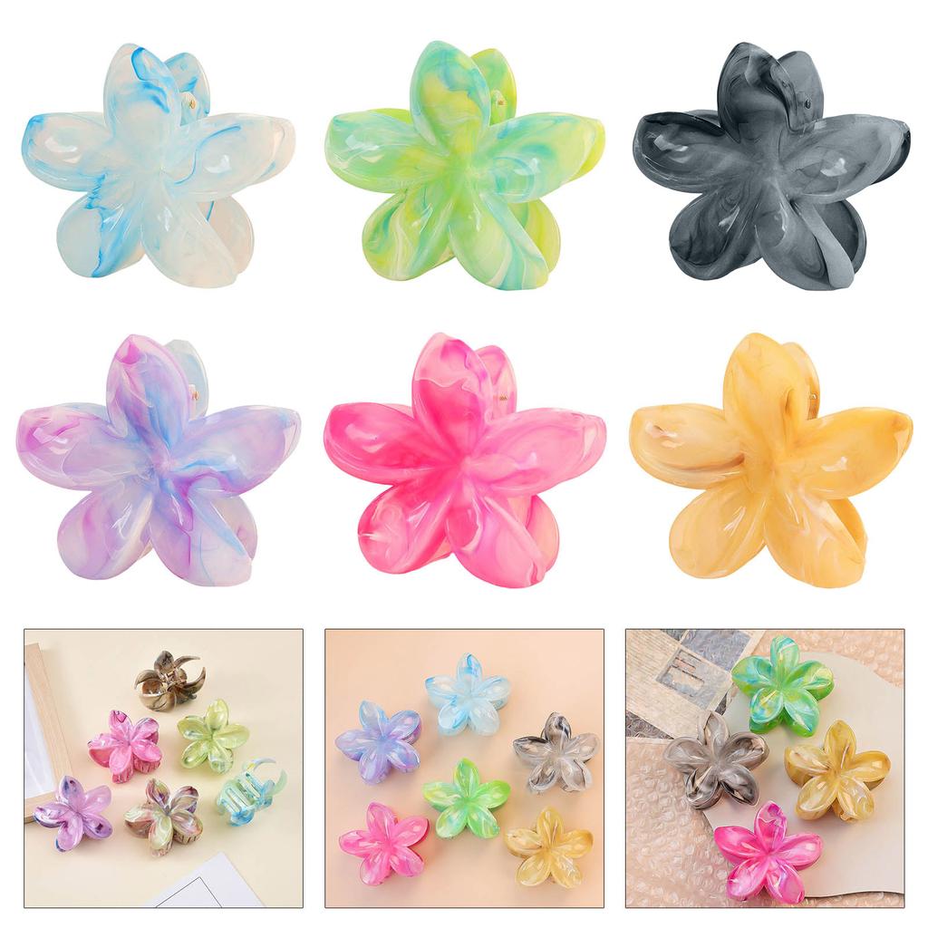 Flower Shaped Hair Claw Clip Resin Marble Texture Gradient Color for Weddings and Parties Daily Use Hair Accessories