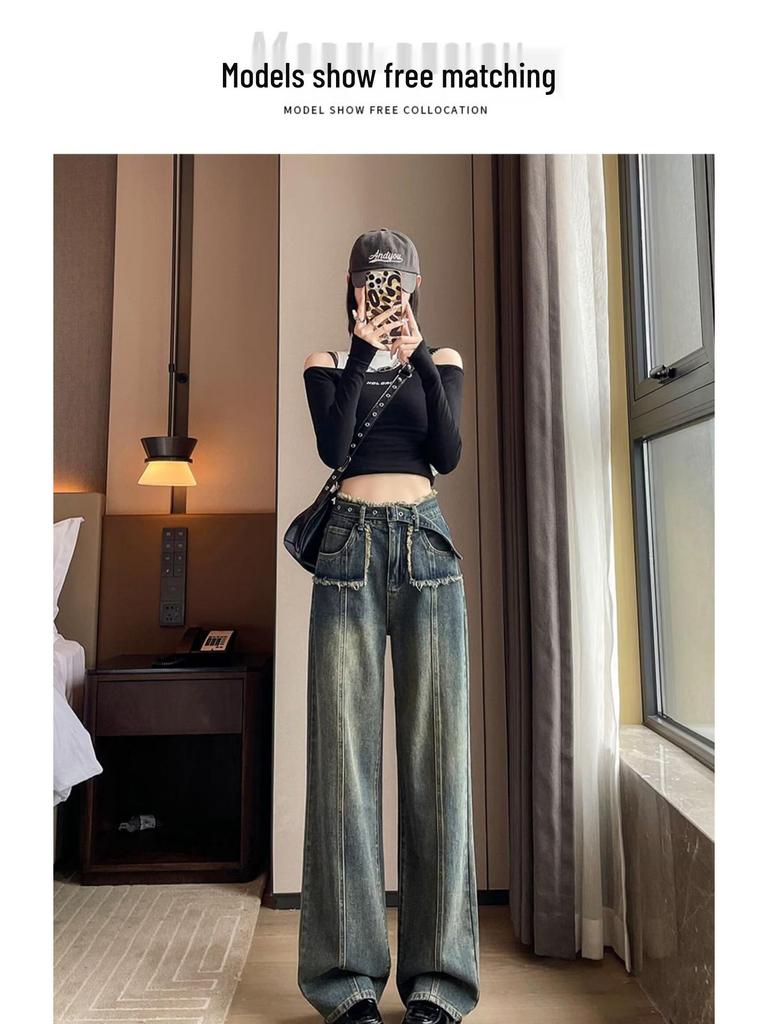Women's 2024 High-Waisted Retro Slimming Straight-Leg Jeans - Autumn/Winter Versatile Wide-Leg Pants