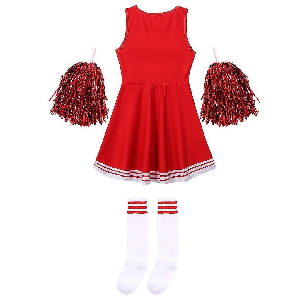 Kid Girls Cheerleading Costumes Uniform Sleeveless Letter Print Dance Cosplay Roleplay Dress With Socks For Stage Performance
