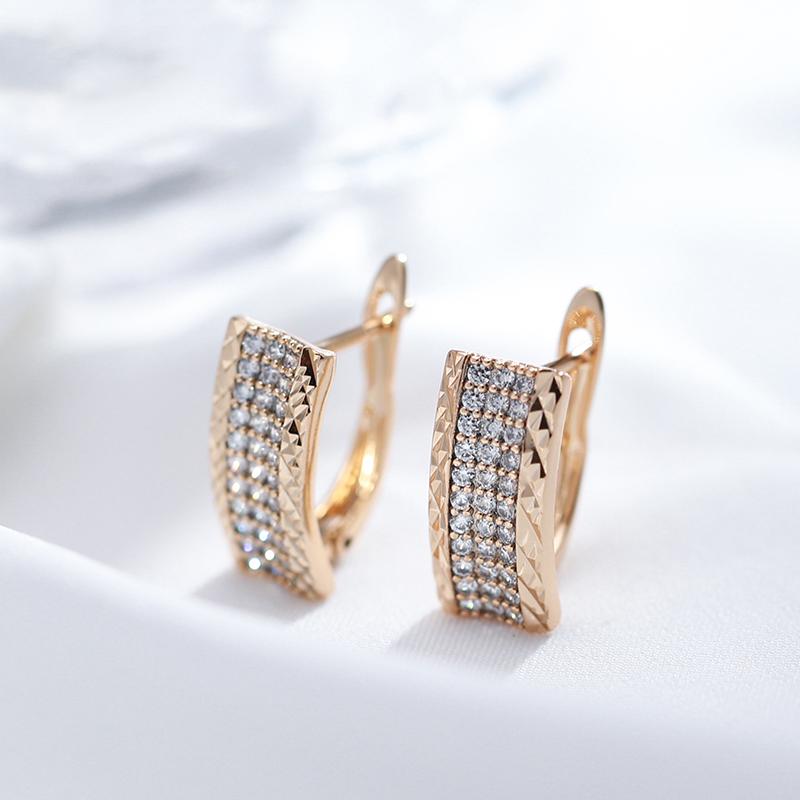 Classic Rectangle Natural Zircon Drop Earrings For Women  Rose Gold Color Ethnic Earrings Vintage Wedding Fine Jewelry