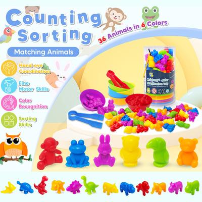 Giocattoli Arcobaleno per Contare e Ordinare Animali, Ordinamento per Colore, Forma di Animale e Dinosauro, Giocattolo Sensoriale Montessori per Bambini e Bambine, Regalo