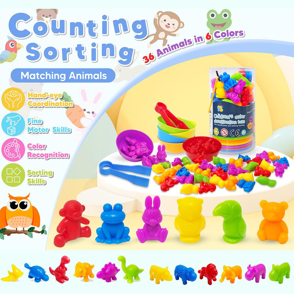Interesting Toys Boys Rainbow Counting Animal Sorting Toys Color Sorting Animal Dinosaur Shape Classification Montessori Sensory Toy Girls Gift