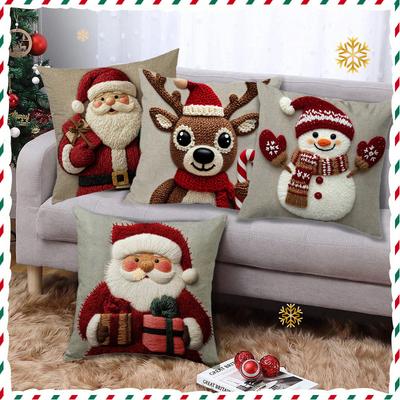 4 piezas Funda de Almohada Serie Navideña para Sala de Estar Decoración Ambiente Festivo Navideño Almohada para Sofá