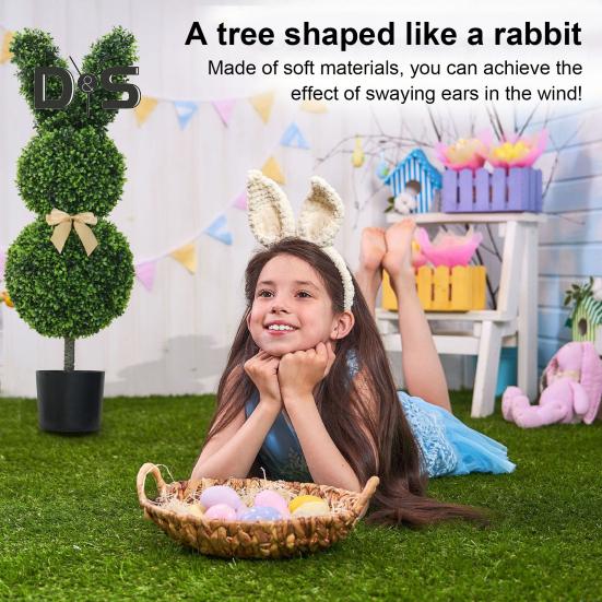 1/2Pcs Easter Bunny Artificial Plants Stake with LED Light Strip Outdoor Garden Patio Yard Lawn Bowknot Rabbit Faux Greenery Spike Decoration
