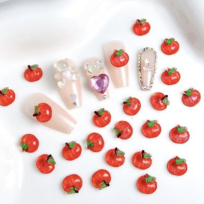 20 Piezas 3D Simulado Manzana Roja Resina Decoraciones para Uñas Adorables Creativas Finas Brillantes Manzana Charms para Uñas Para Diy Horquilla Uñas