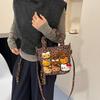Duffy Cat Pattern Nylon Crossbody Bag With Plush Details For Casual Wear