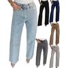 Womens High Waist Straight Leg Denim Pants Slim Fit Washed Jeans Streetwear