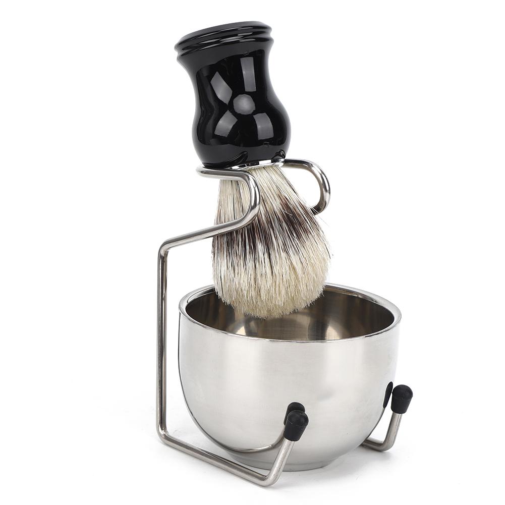 3Pcs Set Shaving Tool Kit Brush with Stainless Steel Bowl Bracket Stand for Men Daily Shaving