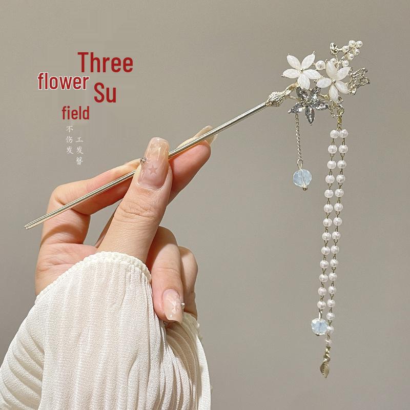 Elegant Retro Tassel Hairpin for Hanfu Updo - Women's Chinese Style Metal Hair Clip