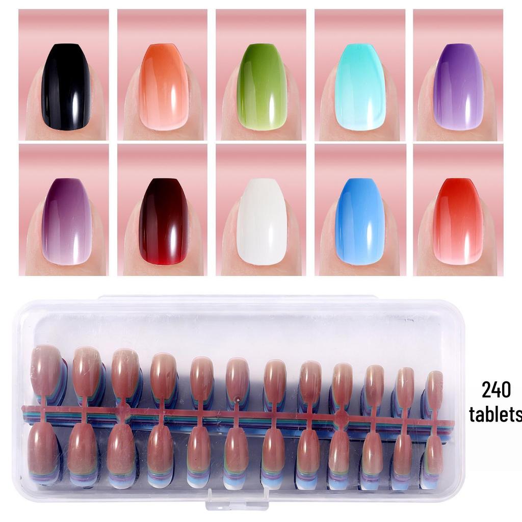 Colored Glitter Nail Art Tips - 240-Piece Set with Various Styles and Multiple Colors, Boxed Fake Fingernail Stickers