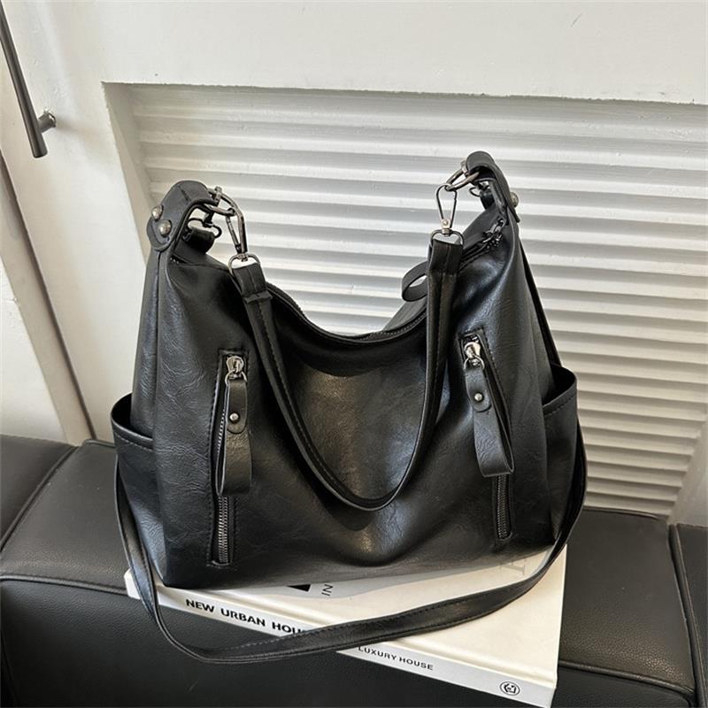 

Retro Luxury Matte Pu Leather Tote Large Capacity Shoulder Bags Handbag Women Commute Casual Crossbody Bags Hobos Purse чёрный