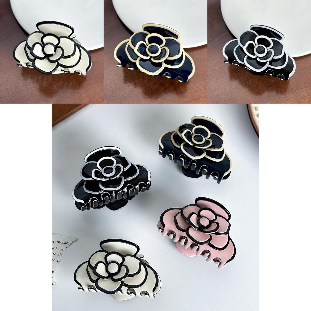 Medium Stylish Size Acetate Hair Clip Featuring Delicate Camellia Flower For Women Fashionable