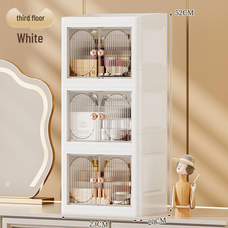 Desktop Multi-Layer Storage Box for Cosmetics, Stationery, and Skincare - Dustproof Push-Door Design