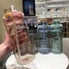 Large Capacity 2l Sports Straw Water Bottle With Time Marker And Fun Stickers