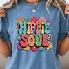 Hippie Graphic Tee Women Vintage Boho Top Daisy Flower Shirt Festival Clothing Bohemian Style Retro Soul Design Heavyweight Cotton Apparel