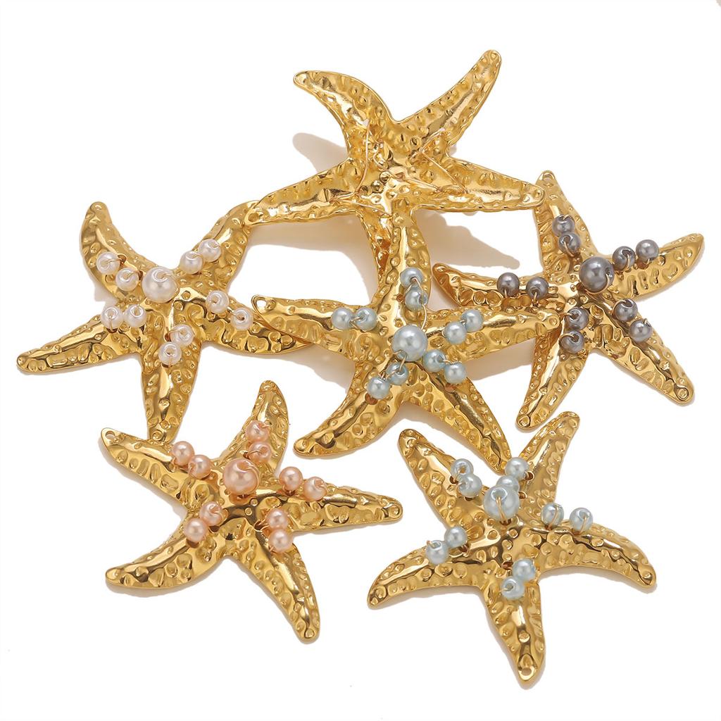 2pcs Creative Starfish Colored Round Bead Pendant Fashion Charm Stainless Steel DIY Jewelry Accessories  Direct Sales