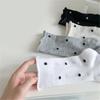 Womens Japanese Vintage Dots Pattern Cotton Middle Tube Calf Socks Hollow Out Breathable Mesh Thin Roll Cuffs Crew Socks