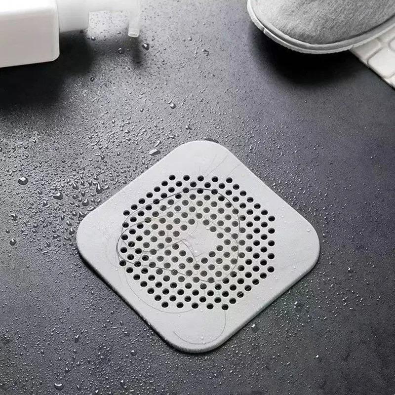 1pc/5pcs Square Silicone Floor Drain Sticker Bathroom Sewer Hair Filter Drain Cover Home Bathroom Floor Drain Mat