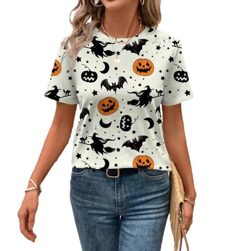 Fashion Hot Sale Christmas Halloween Double Series 3D Printed Women's Trend Crew Neck Loose Short Sleeve T-Shirt