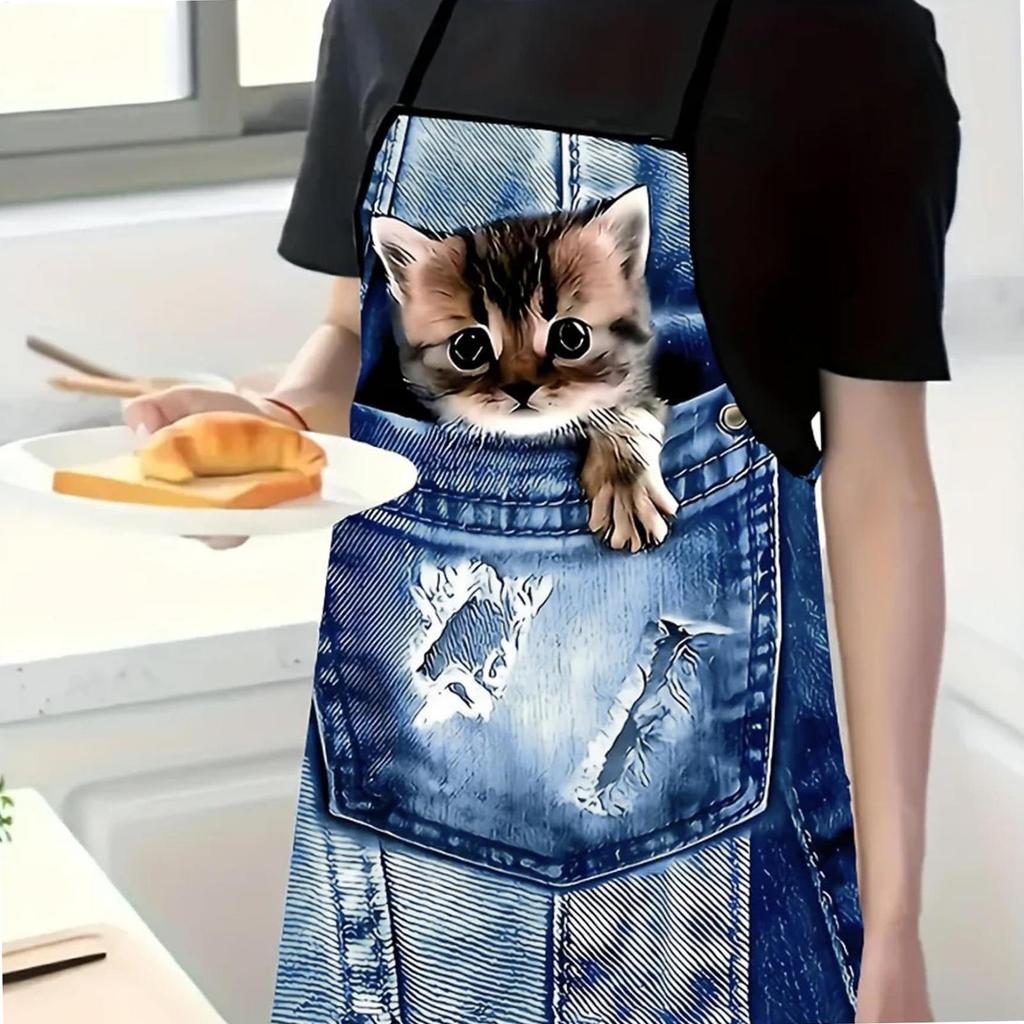 Lustige Katze Aufdruck Schürze Niedliche Wasserdichte Küchenschürzen mit Trägern Neuartige Geschenke für Frauen Männer Kochen Backen Pflege BBQ Party