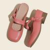 Cowhide version inner heightening bag head half slippers women's 2025 summer new outer wear thick heel word with round head Mary Jane