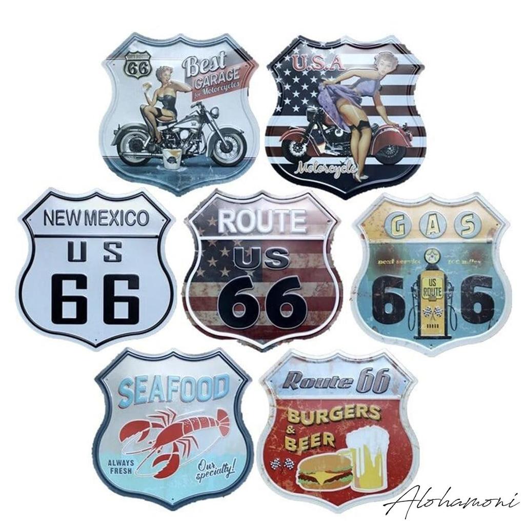 ALOHAMONI American USA Tin Plate Route 66 BIG Size Sign Vintage Metal Plate Number License Plate Retro California West Coast Hawaii Route66 (white