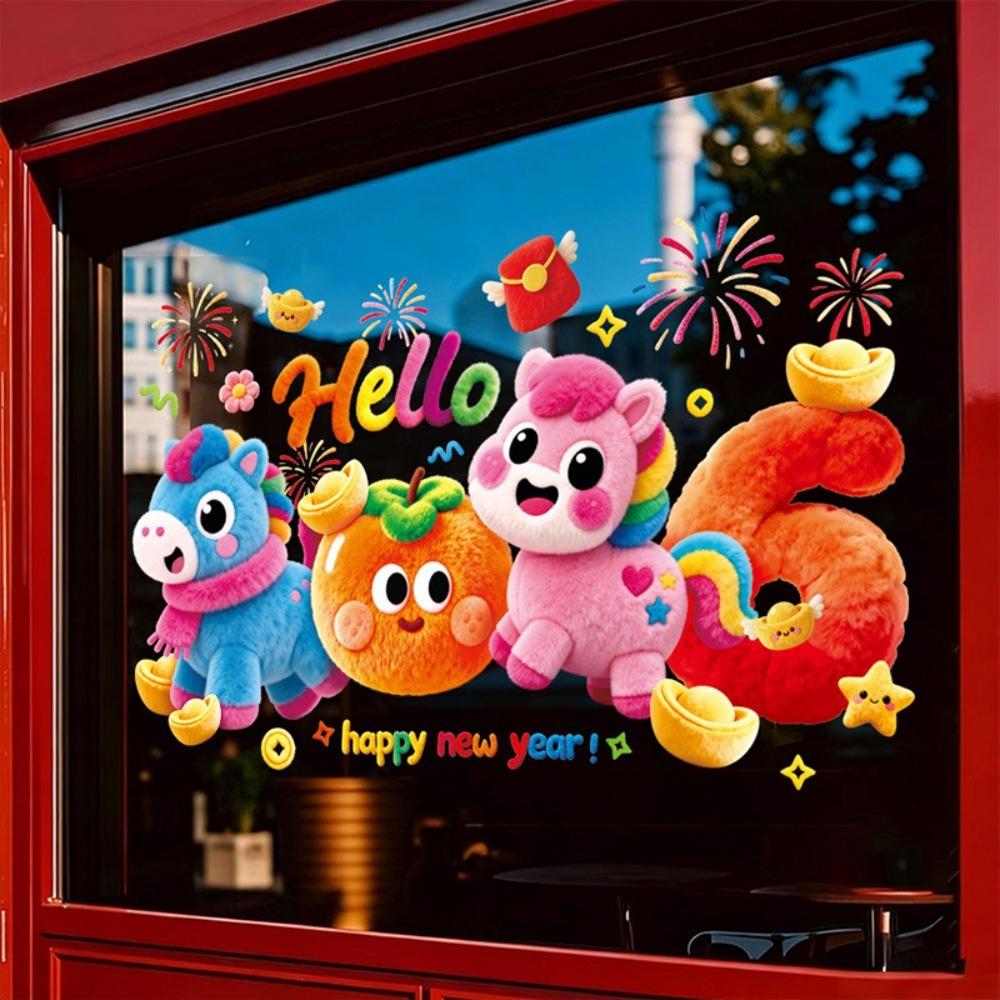 1/2 Stück Neue PVC-Fensteraufkleber Wasserdicht Große Größe Festivalaufkleber Simulation Bunte Fensterdekoration Jahr des Pferdes
