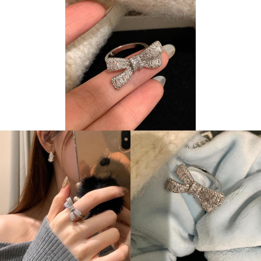 No Ip Copper Open Bypass Ring With Zirconia Butterfly Design For Women