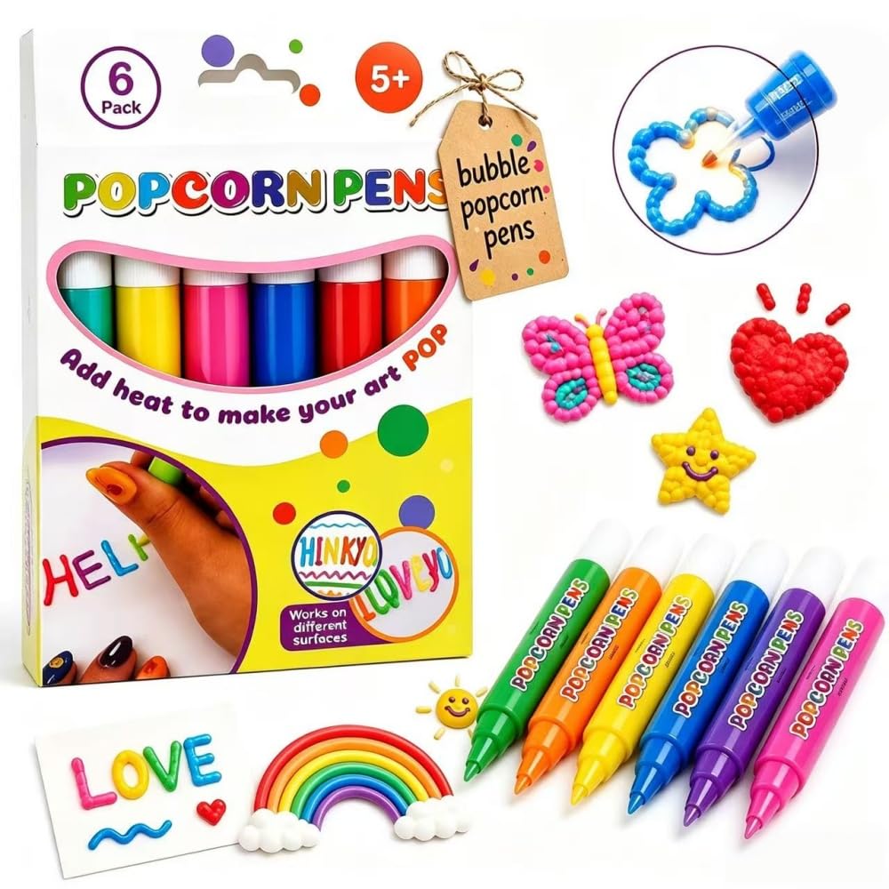 Popcorn Pens, 3D Puffy Art Kit for Kids, Magic Bubble Drawing Pens(1PCS) | Create Raised Designs with Heat-Activated Effects