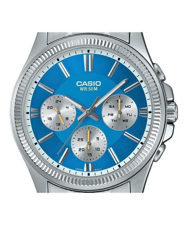 Casio Montre Enticer analogique en acier inoxydable avec cadran bleu glace et quartz MTP-1375D-2A2 pour homme