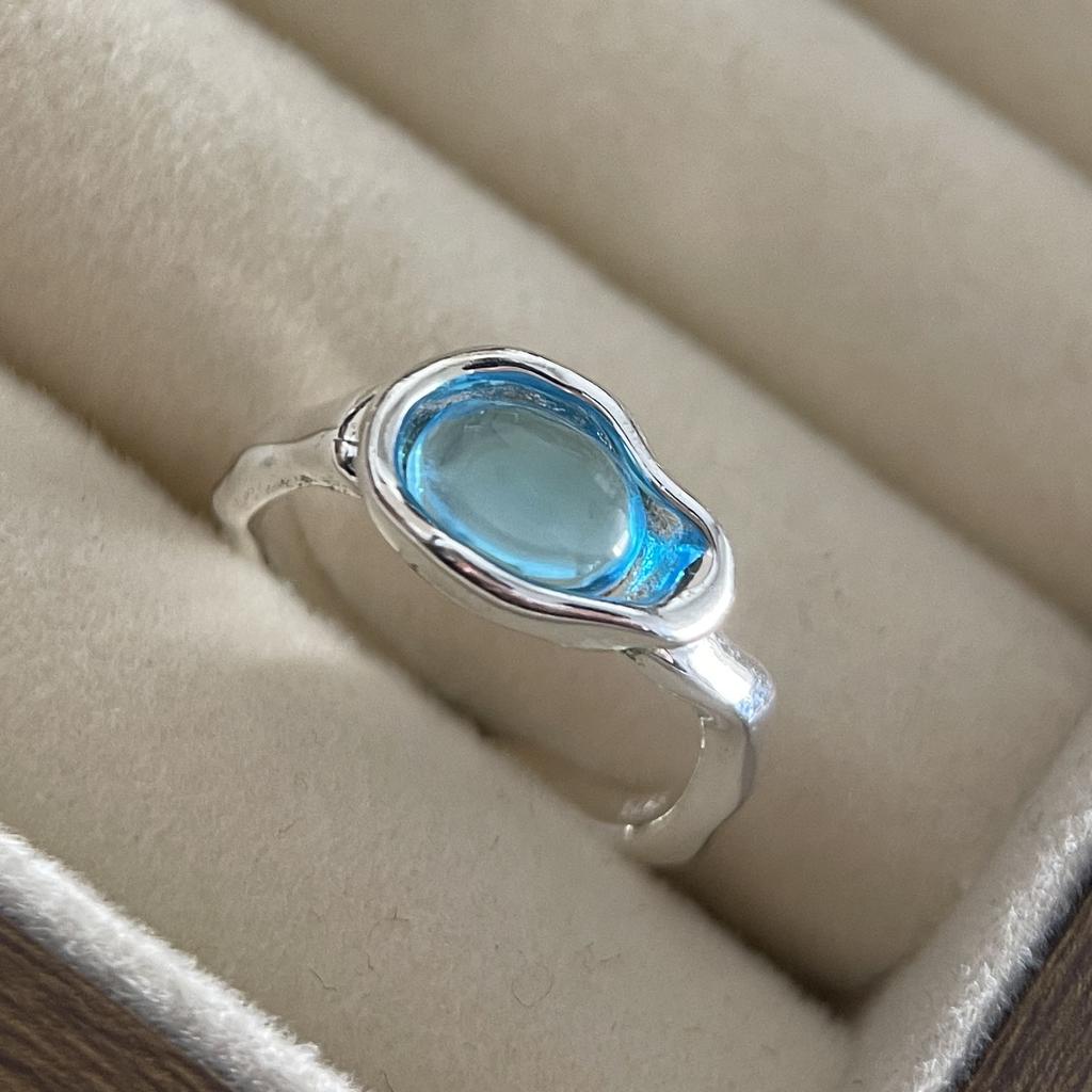 925 Sterling Silver Rings for Women Couple Minimalist Handmade Simple Blue MoonStone Ring Set Party Jewelry Gift Prevent Allergy