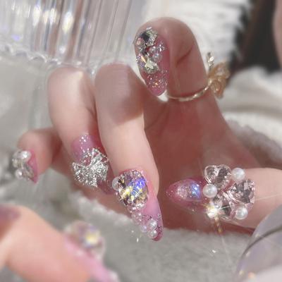 Medium Coffin Press On Nails with Rhinestones Designs Reusable Full Cover Glue On Fake Nails Press Ons Artificial False Nails Stick On Nails for Women