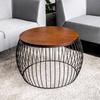 Loft round coffee table, black metal, wooden table, brown bench, 60cm