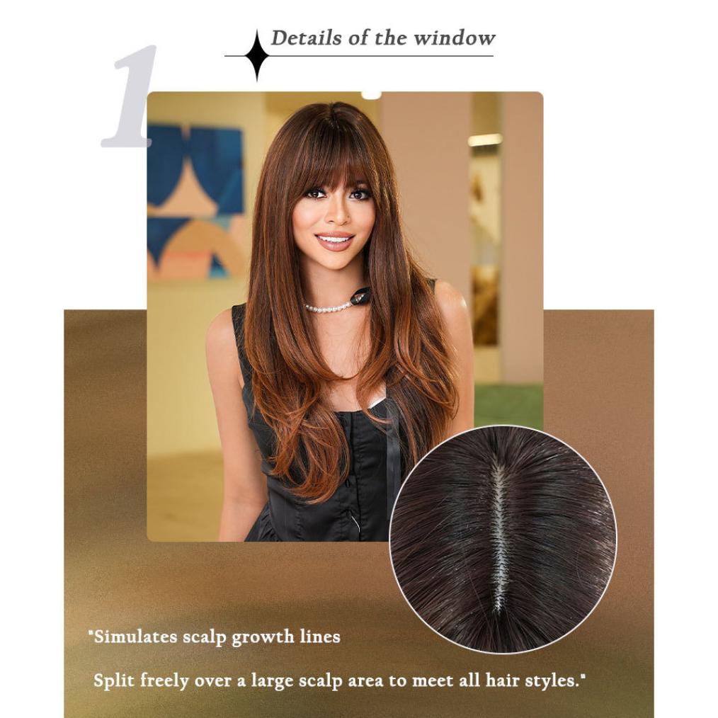 Women's Simulation Wig 68cm Hair Golden Brown Long Straight Wig Full Headgear Rose Hair Net Headdress Beauty Decoration Wig