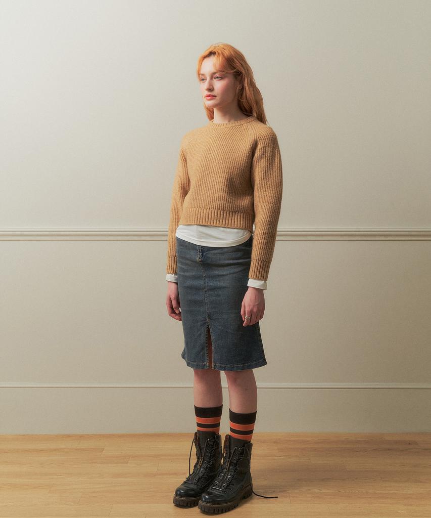 Tobaseu Hazzi Crop Raglan Knit Top (Melange Brown)