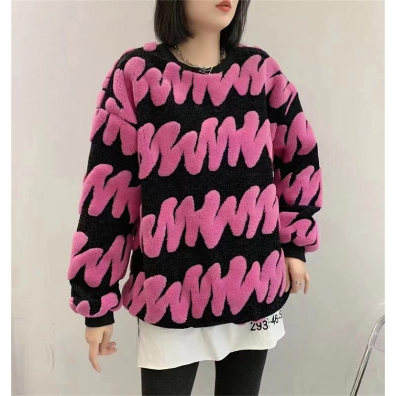 Autumn and Winter New Lazy Flocking Pullover Sweater Women's Thick Round Neck Towel Embroidered Western Style Sweater Top