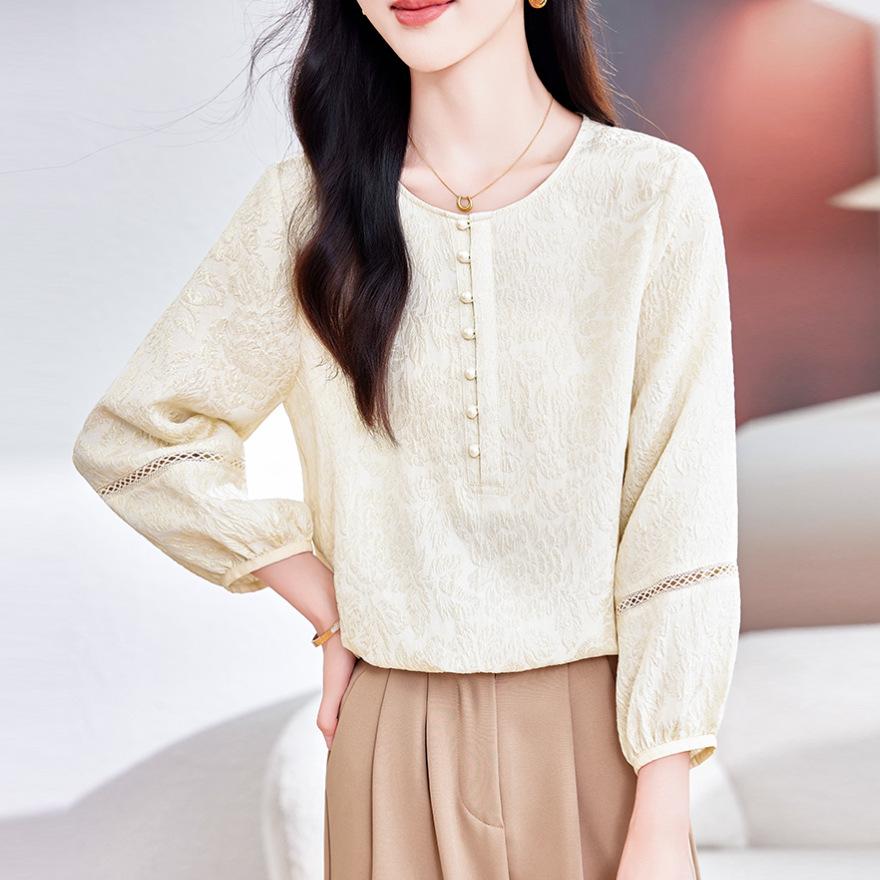 

Шелковая рубашка женская новая модная универсальная омолаживающая жаккардовая рубашка из тутового шелка L [Recommended 90~ 52.5 kg]