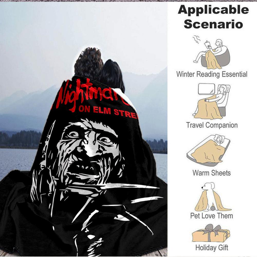 1pc A Nightmare on Elm Street Flannel Throw Blanket - HD Printed Lightweight Soft Warm All-Season Blanket for Sofa, Bed, Travel, Camping 054