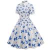 New Women's Clothing Summer Bundle Neck Doll Collar Short-sleeved Retro Printed Medium and Long Dress
