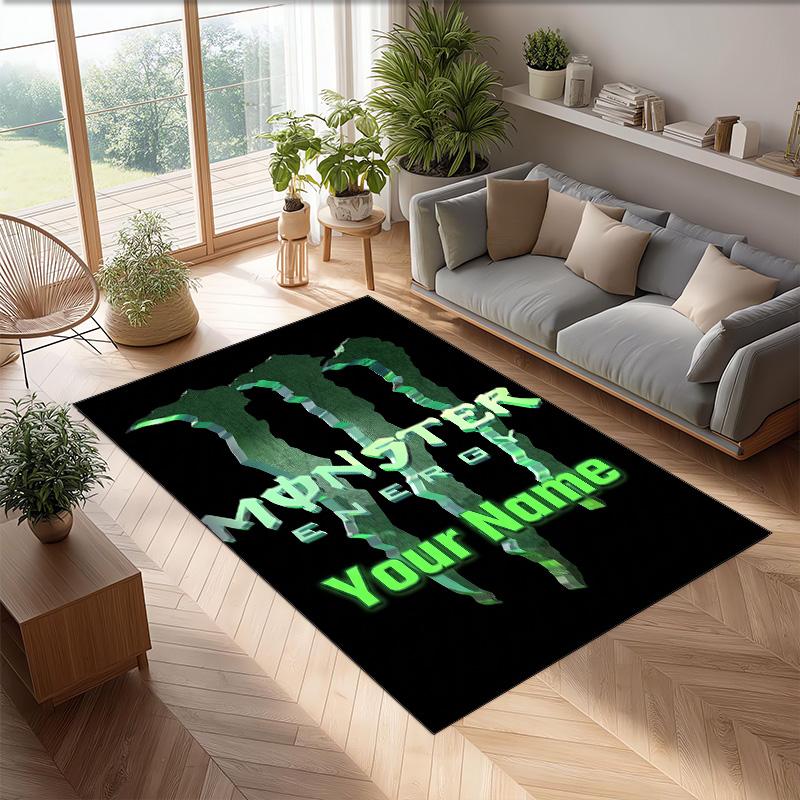 Tappeto Monster Energy Crystal Velvet, Tappetino Antiscivolo Personalizzato con Nome Testo per Arredamento Casa Regalo