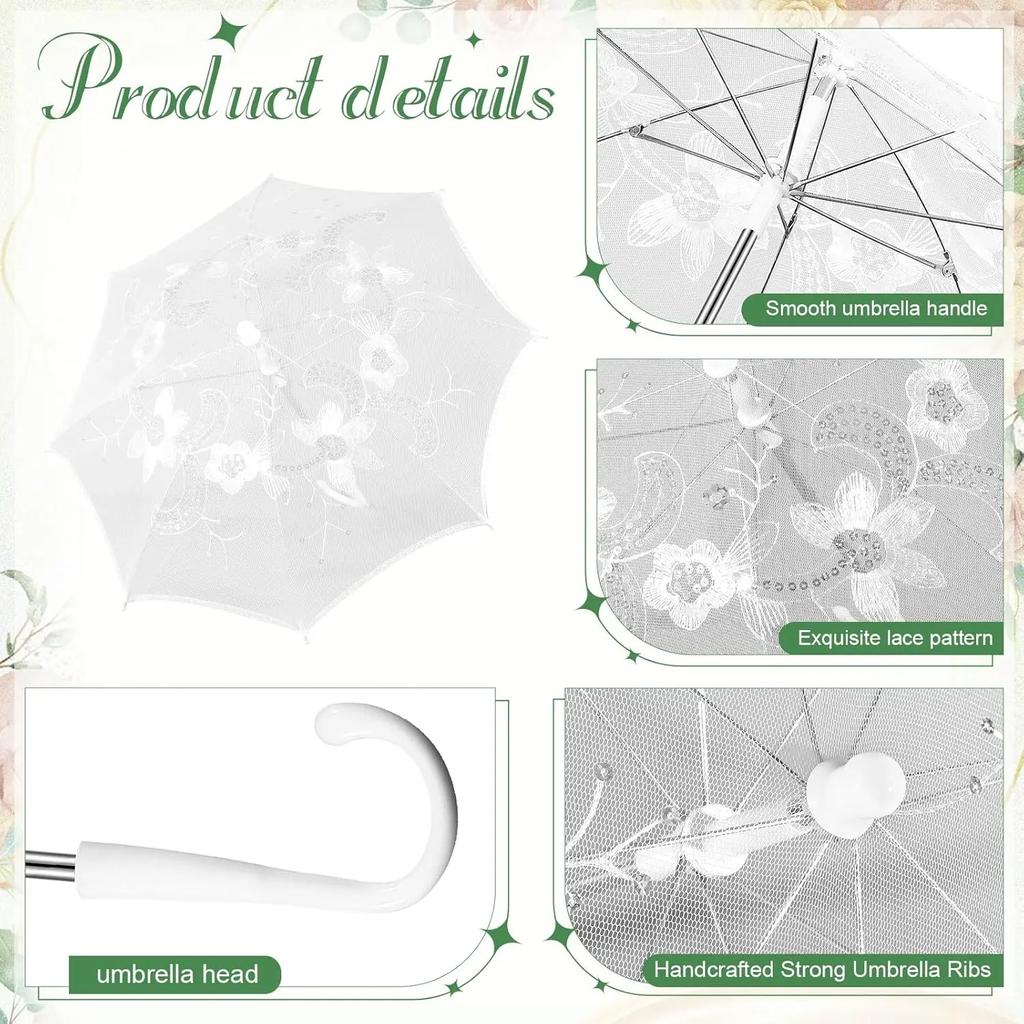 6-11Pcs White Lace Umbrellas for Wedding 19.7" Vintage Parasols Lace Decorative Umbrellas Wedding Bridal Baby Shower Party Props